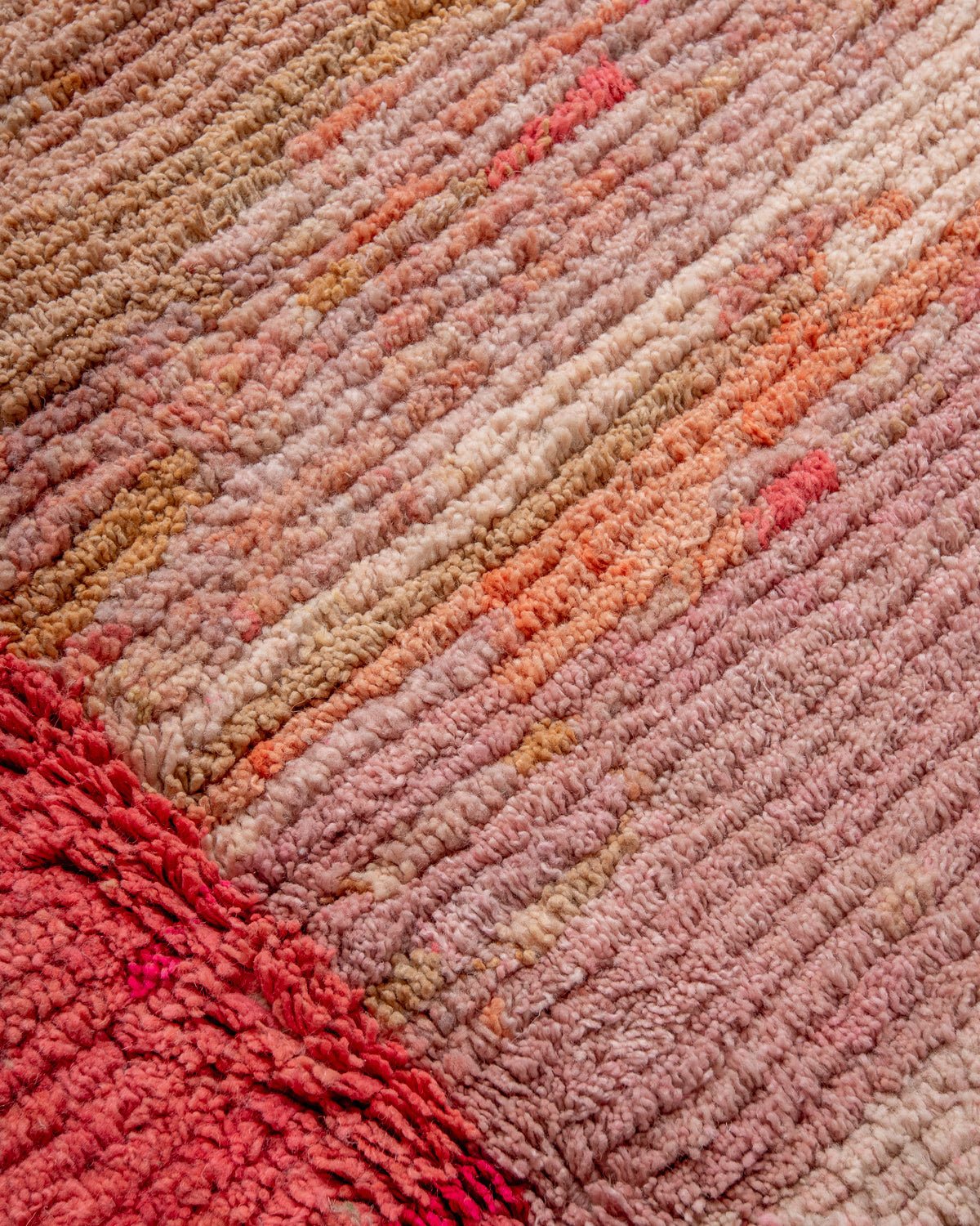 Modern, designer, handcrafted Berber rug from Morocco. Vintage carpet with beautiful colours and patterns and fluffy texture.